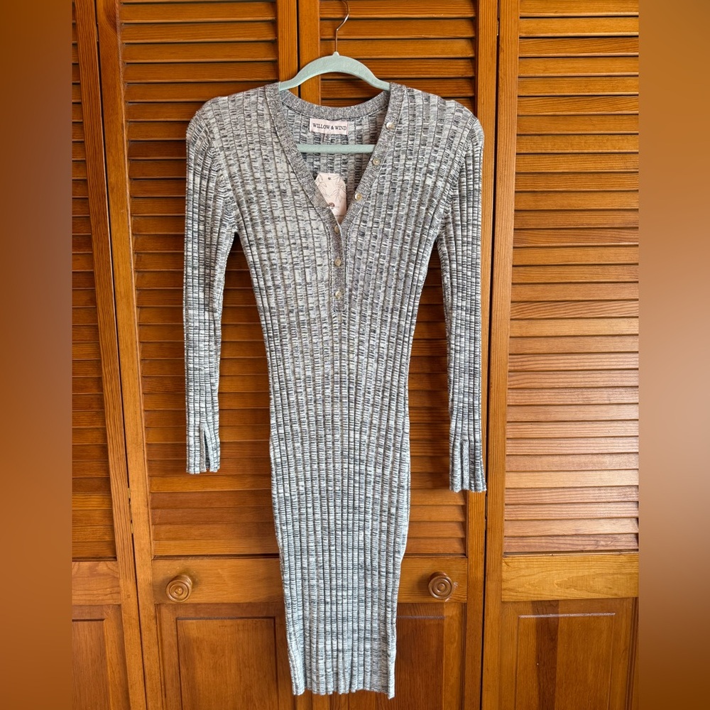 Stylish Long Sleeve Knit Dress in Gray